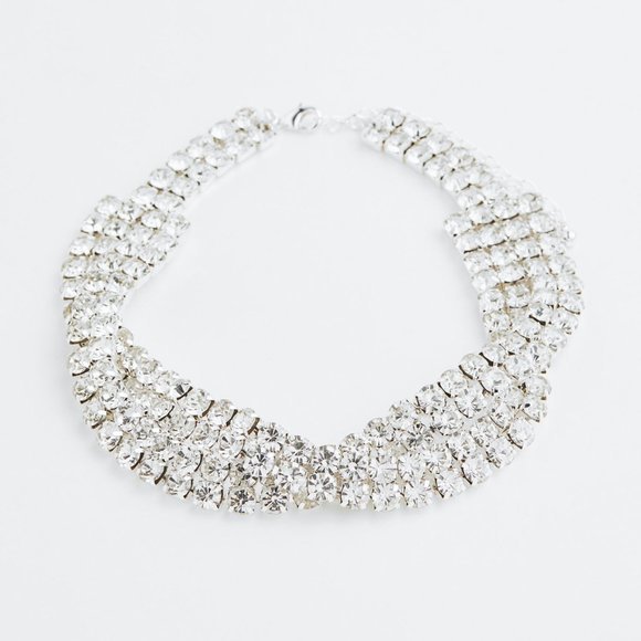 H&M Short Sparkling Rhinestone Adjustable Brass‎ Cocktail Choker Necklace - Picture 2 of 3